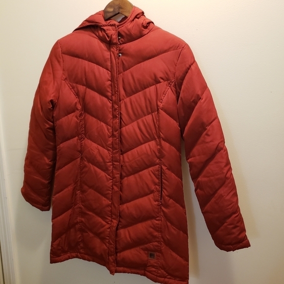 Kenneth Cole Reaction Red Puffer Goose Down Parka Jacket Long Size Small - Picture 13 of 13